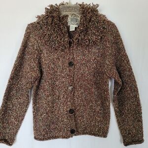 ANTHROPOLOGIE CURIO Cardigan Sweater Size M Tan Brown Speckled Y2K